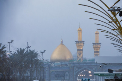 الامطار تلامس القباب الذهبية في كربلاء الحسين عليه السلام
